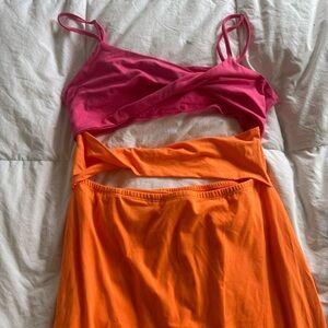 Pink and Orange Cut Out Dress